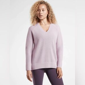 Athleta Hanover V-Neck Sweater Size SP Merino Wool Blend Lavender Ribbed Knit